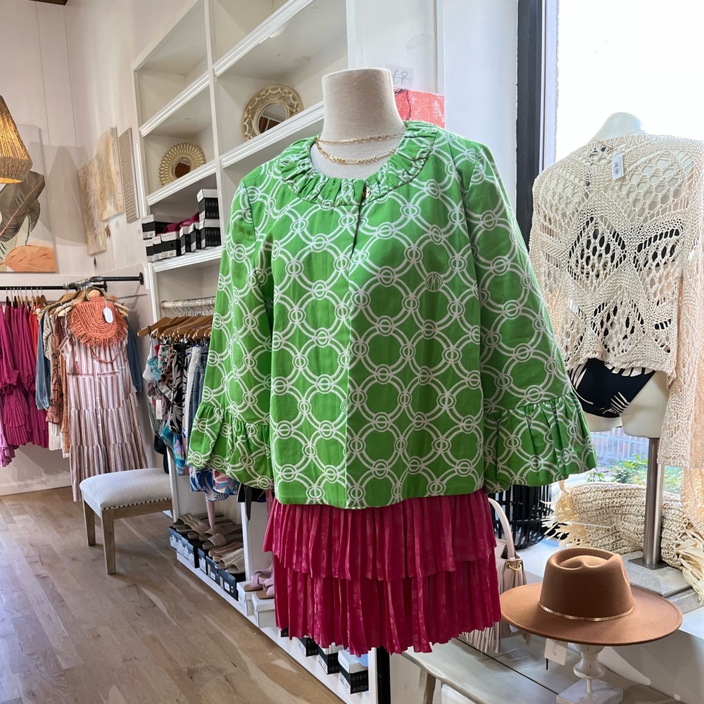 Lilly Pulitzer 🏝️ Lani Jacquard Jacket, Green and White, Size 10, GUC